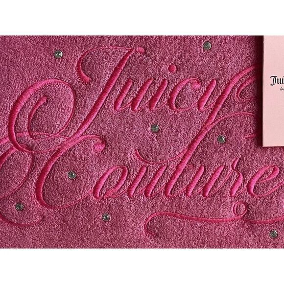 Juicy Couture Beach Tote Pink Flash Terry Cloth Embroidered Logo Bag Purse NEW - Picture 4 of 13